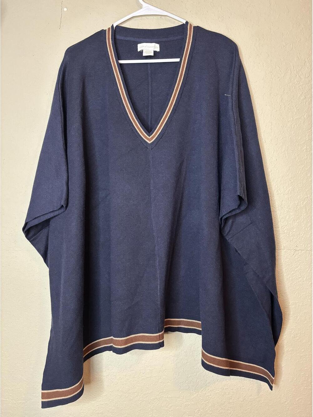 House of Harlow 1960 Navy Stripe V-Neck Poncho Sweater One Size